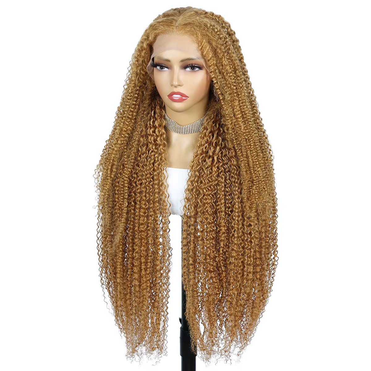 Perruques avant en dentelle 13x4 blond miel bouclés crépus # 27 perruques de cheveux humains crépus 