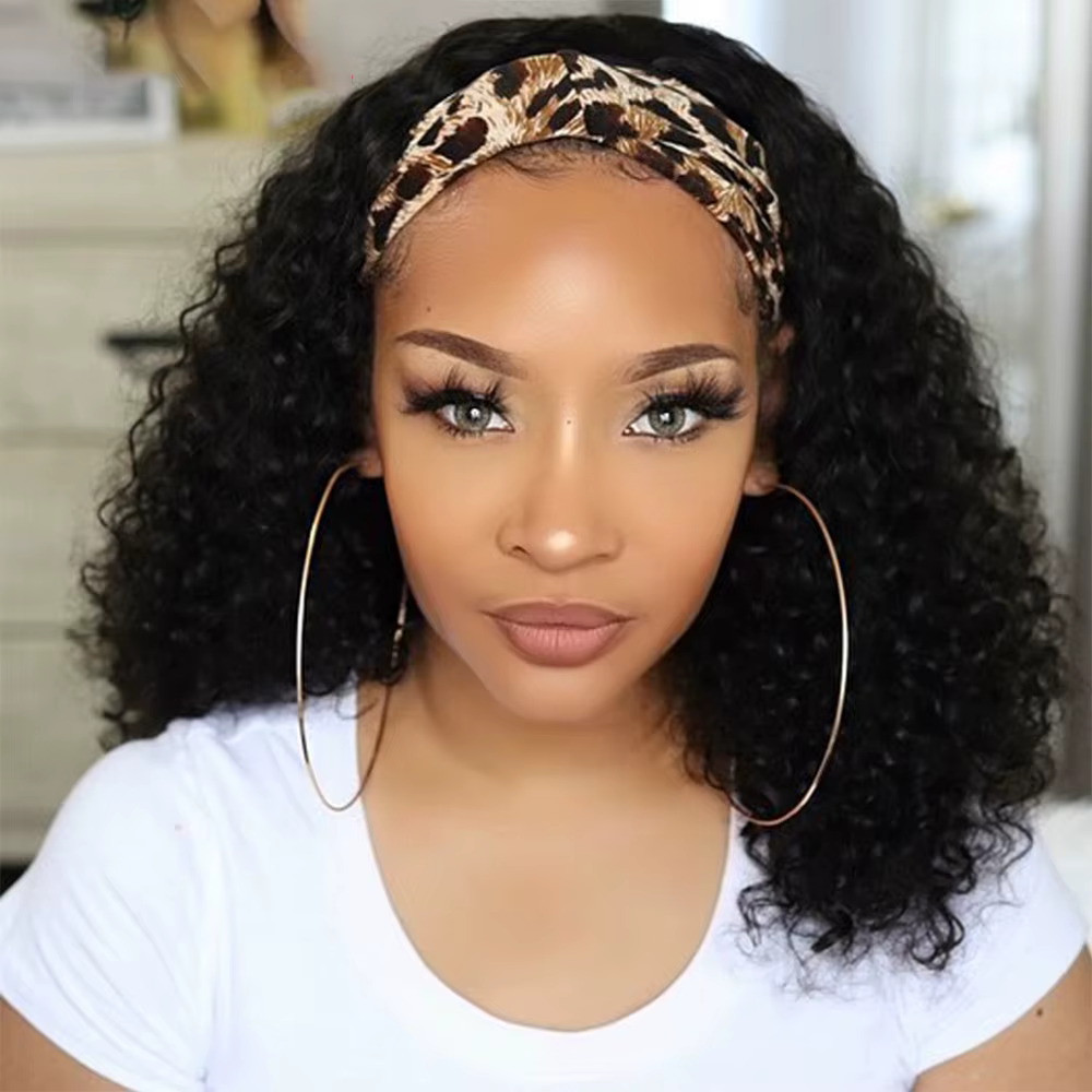 Bandeau perruque crépus bouclés cheveux humains aucune dentelle avant perruque faite à la Machine pe