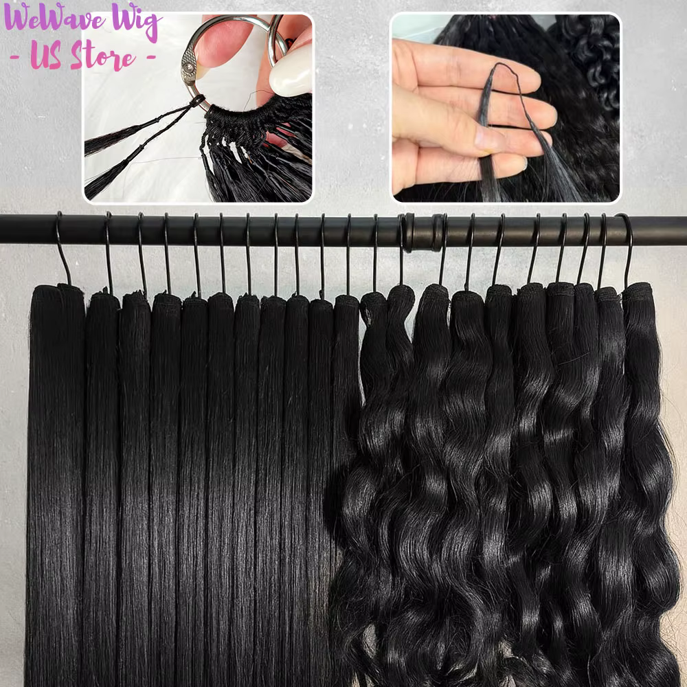 Extensions de cheveux humains au crochet, lisses et ondulées, couleur 1B noir, pré-séparées, sans nœ