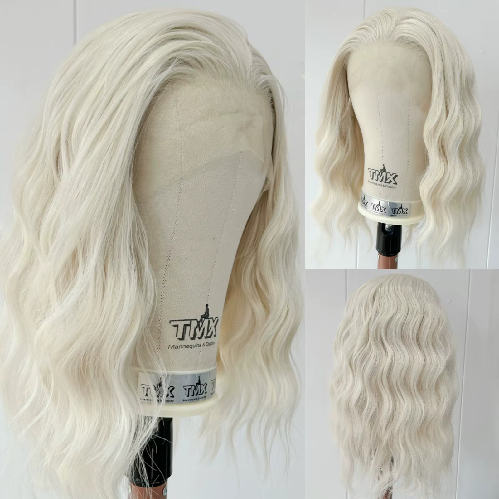 Perruques Bob Lace Front synthétiques ondulées blondes courtes 60 pour femmes, naissance des cheveux