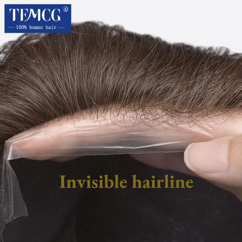 Toupet hommes ligne de cheveux Invisible avec peau Ultra mince 0.03mm prothèse de cheveux masculins