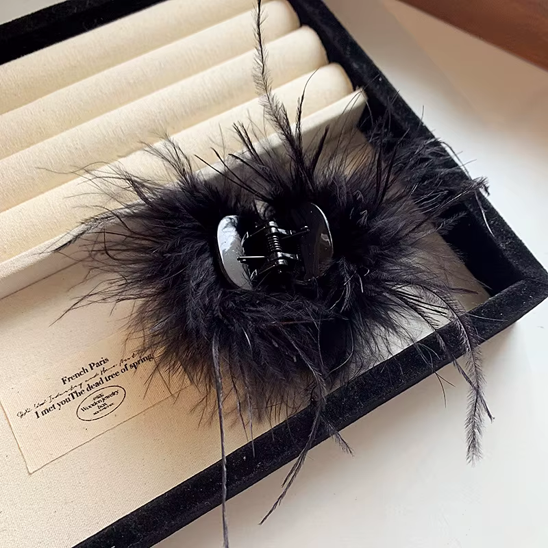 Pinces à cheveux en plumes d'autruche, petites et moyennes, pinces à crabe pour femmes et filles, Ba