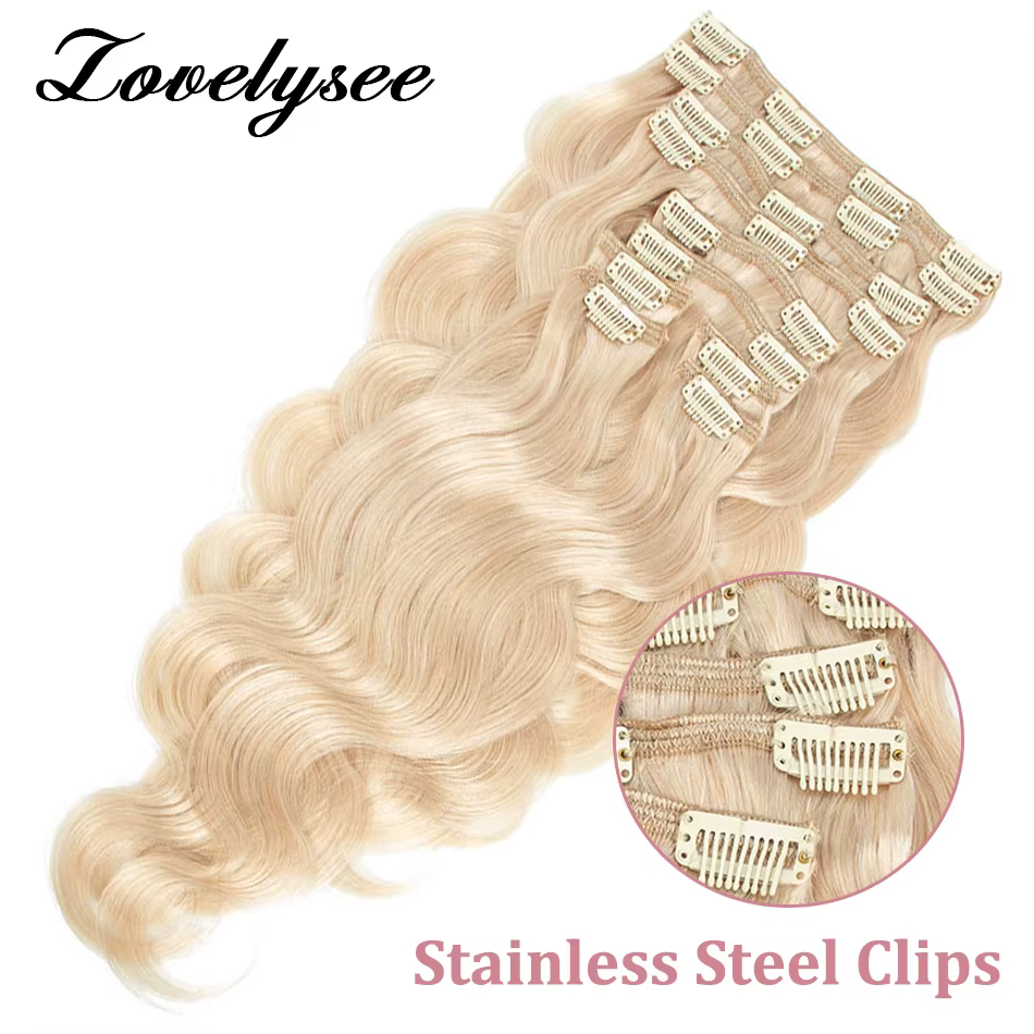 Clip de vague de corps dans les Extensions de cheveux humains brésilien 100% Remy cheveux humains 10