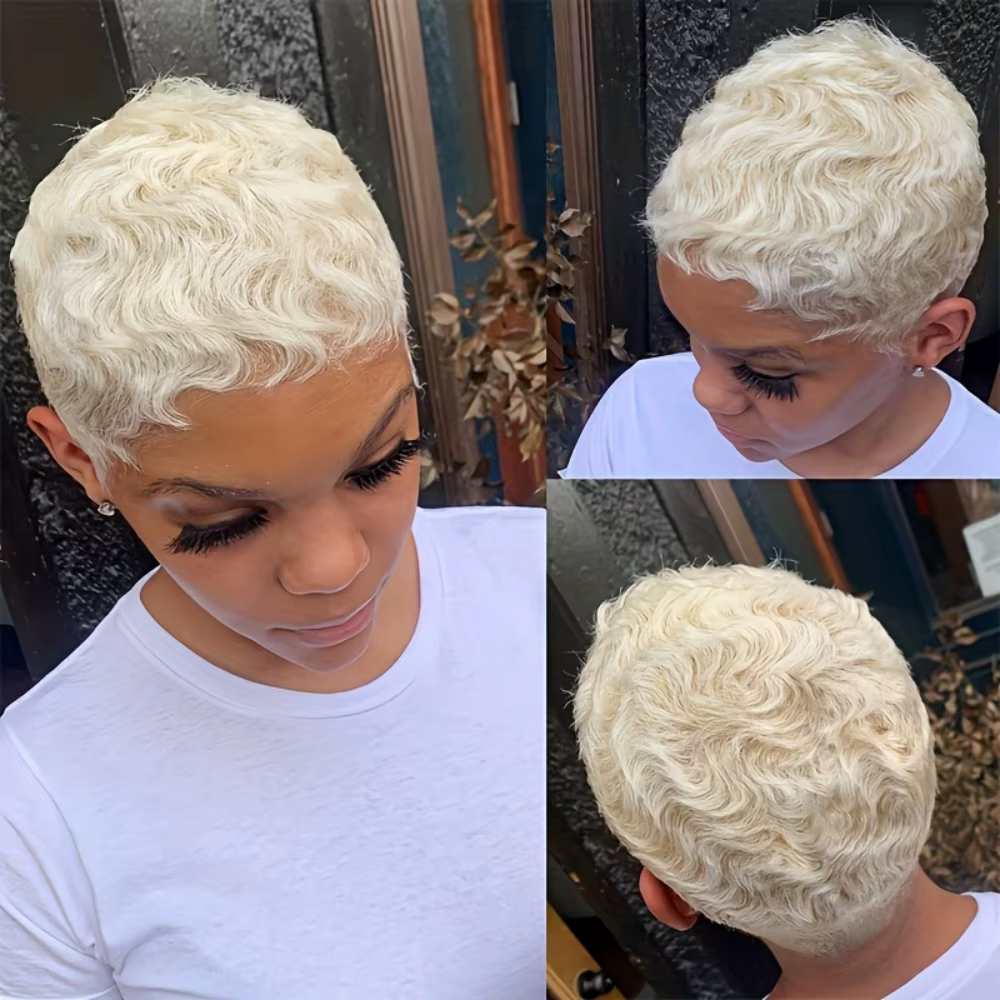 Perruque de cheveux humains vague bouclée perruques coupe lutin pour les femmes perruque de cheveux