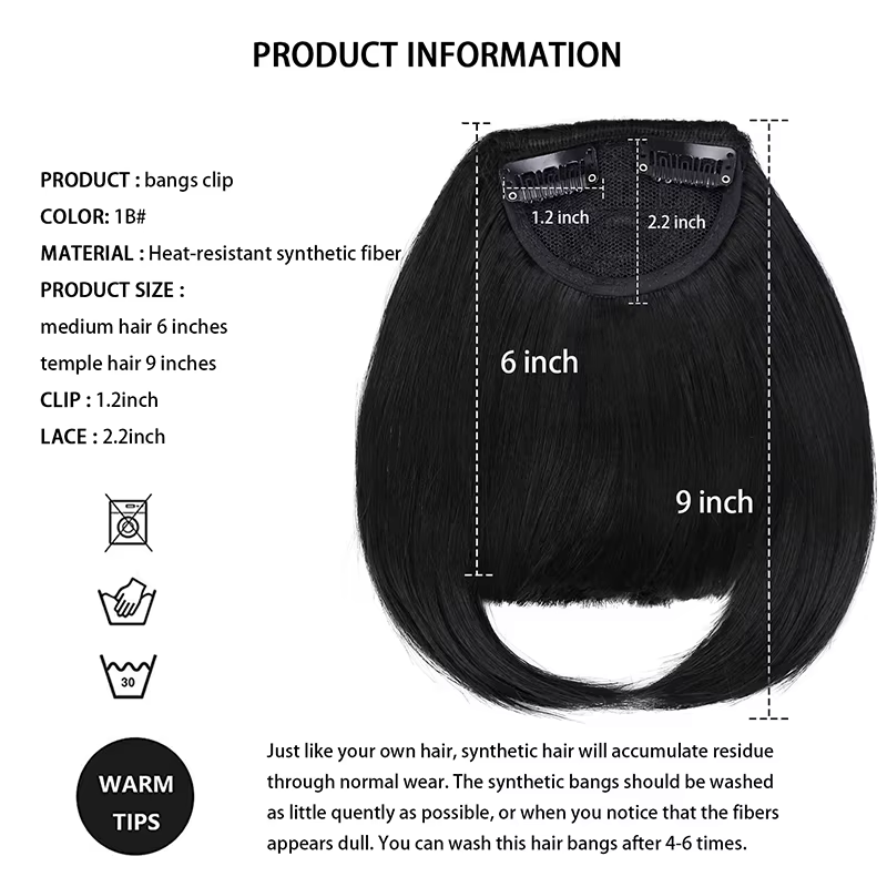 Extensions de faux cheveux à clipser avec clips invisibles, frange française, couverture de branches