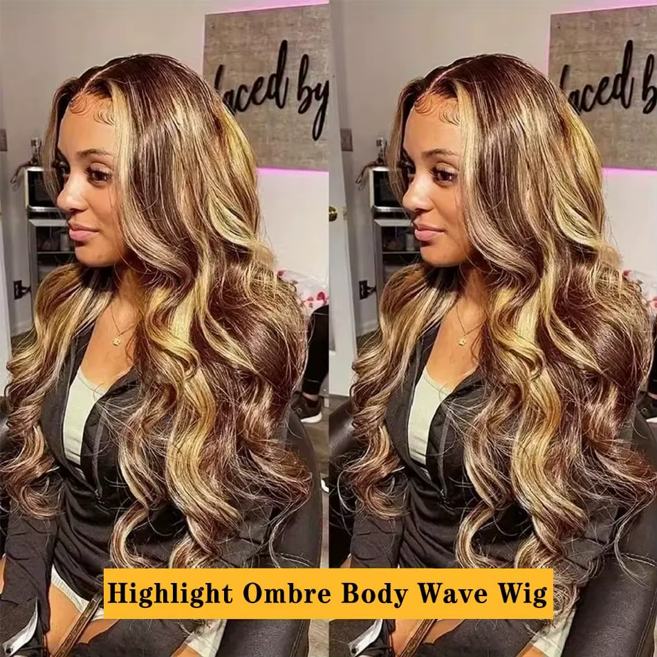 30 pouces miel blond Ombre 13X4 HD dentelle avant perruque cheveux humains mettre en évidence vague 
