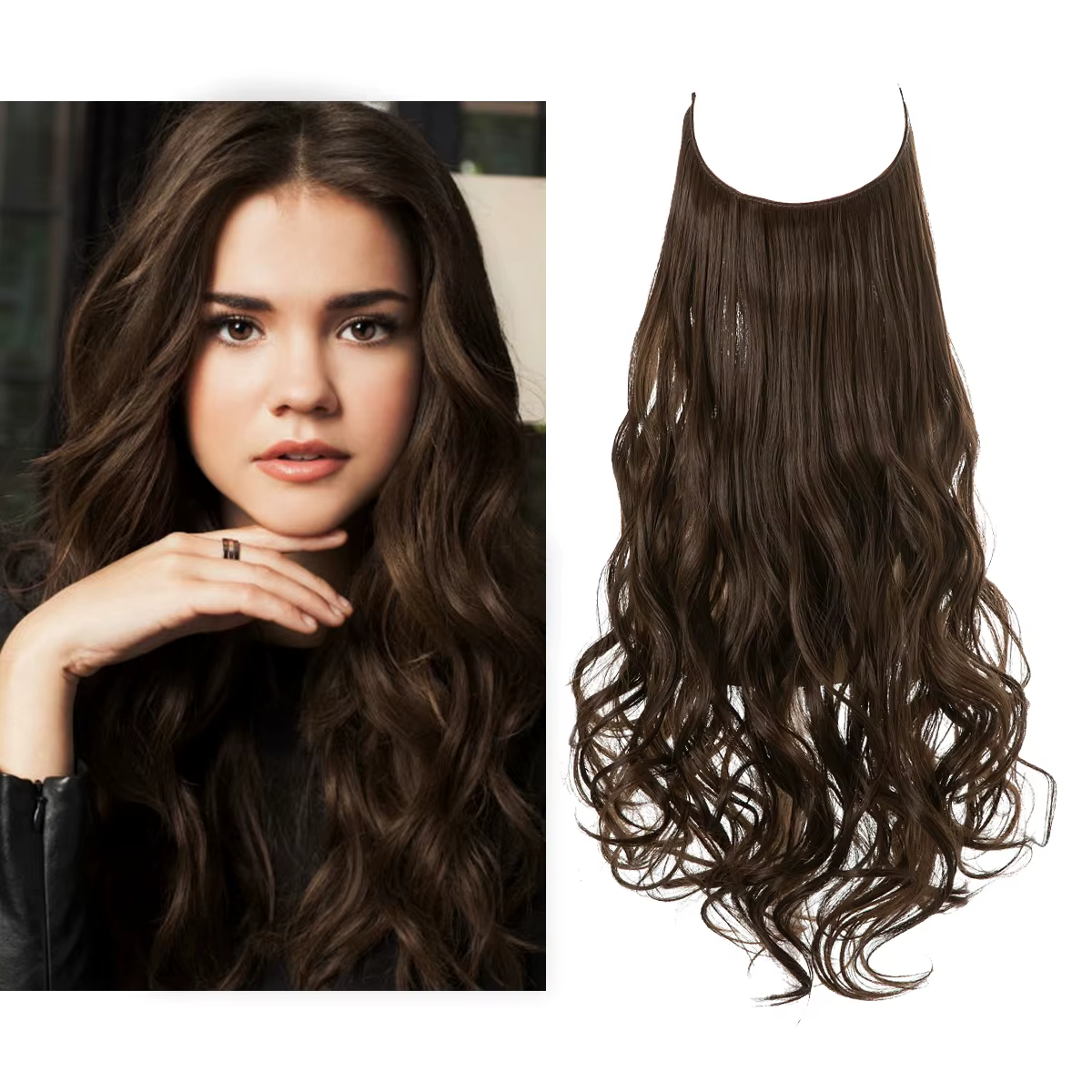 Extensions capillaires synthétiques ondulées sans Clip, postiche une pièce ombrée naturelle noire Bl