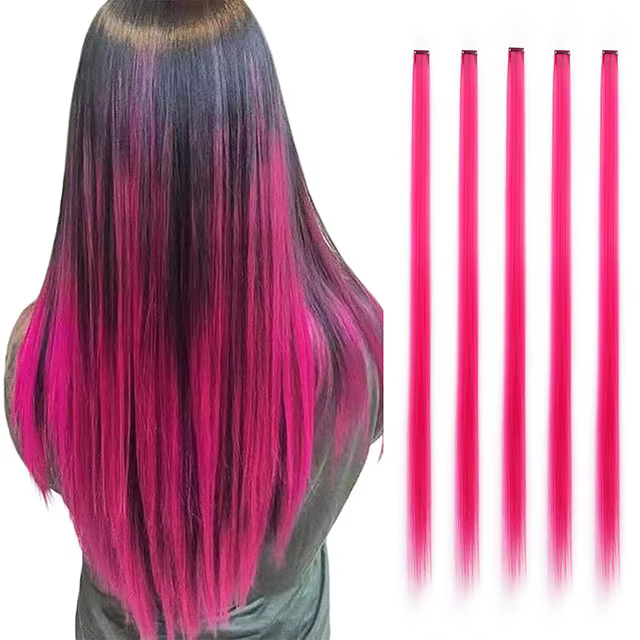 Extensions de cheveux synthétiques colorées à clips, 5 pièces, Extensions de cheveux colorées arc-en