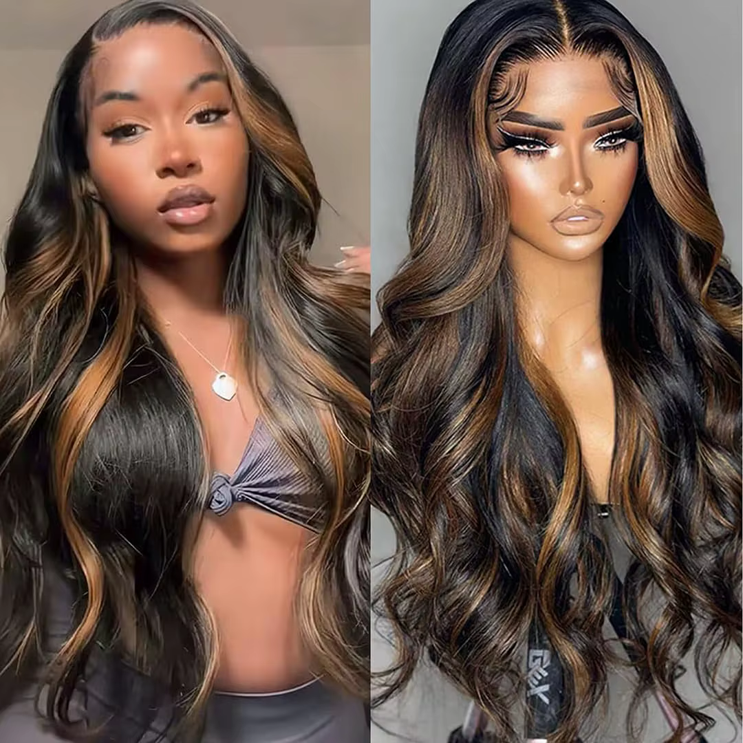 Perruque Lace Front Wig Body Wave Naturelle à Reflets Ombré 1B/30, 13x6, 13x4, Transparente, pour Fe