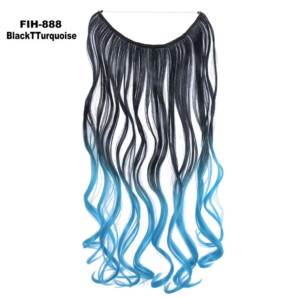 Extension de cheveux synthétiques pour femme, couleur ombrée, ondulée et lisse, avec fil invisible (