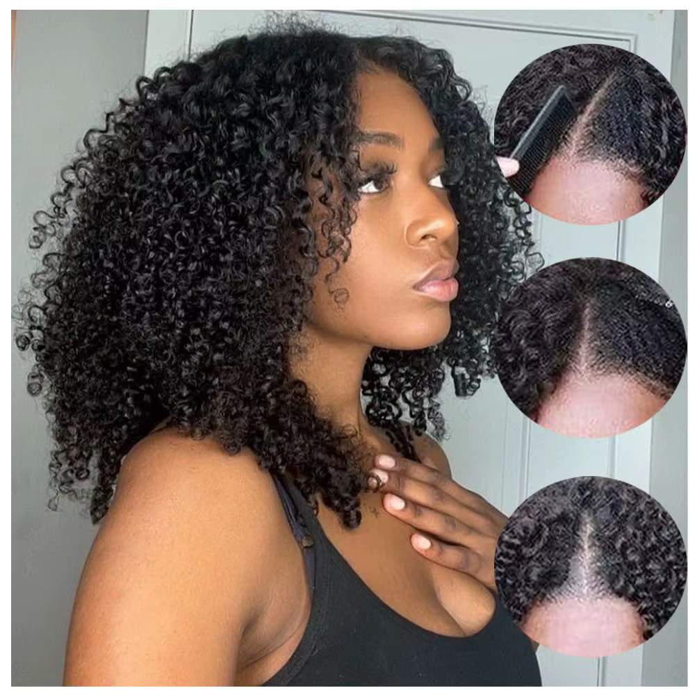 Perruque V-Part Deep Wave 40 pouces en cheveux humains, sans colle, densité 200, bouclée crépue, san