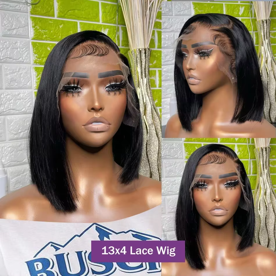 13x4 os droit court Bob dentelle avant perruques de cheveux humains 4x4 dentelle frontale perruque b