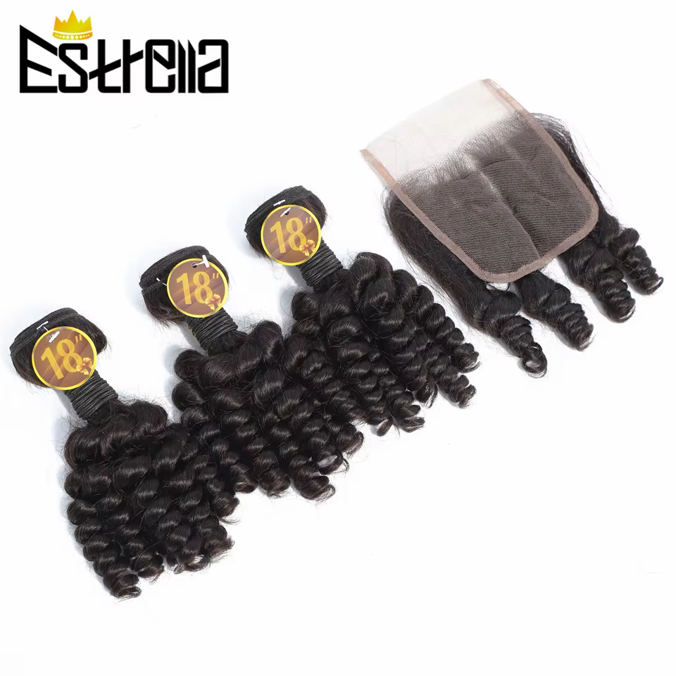Mèches Brésiliennes Naturelles Bouclées avec Closure, Cheveux Humains, Rebondissants, 4x4, 3 Lots