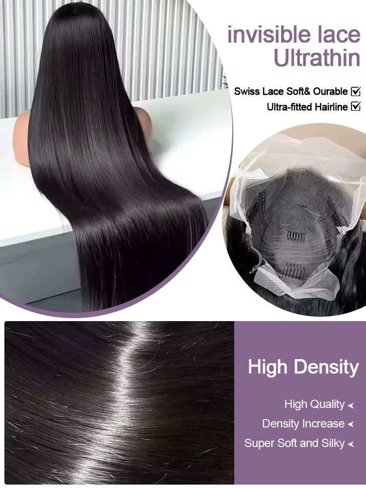 Perruque sans colle 300 densité 40 pouces ultra-lisse, avec dentelle frontale 13x6 13x4 et closure 5
