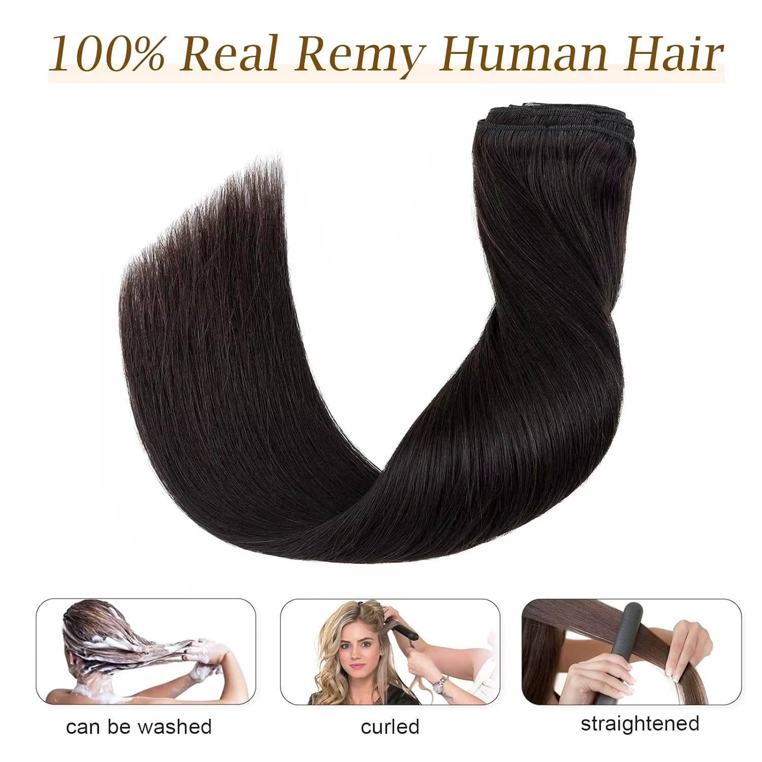 Extensions de cheveux humains 100% non traités, 120G/8 pièces, à clips droits, cheveux vierges brési