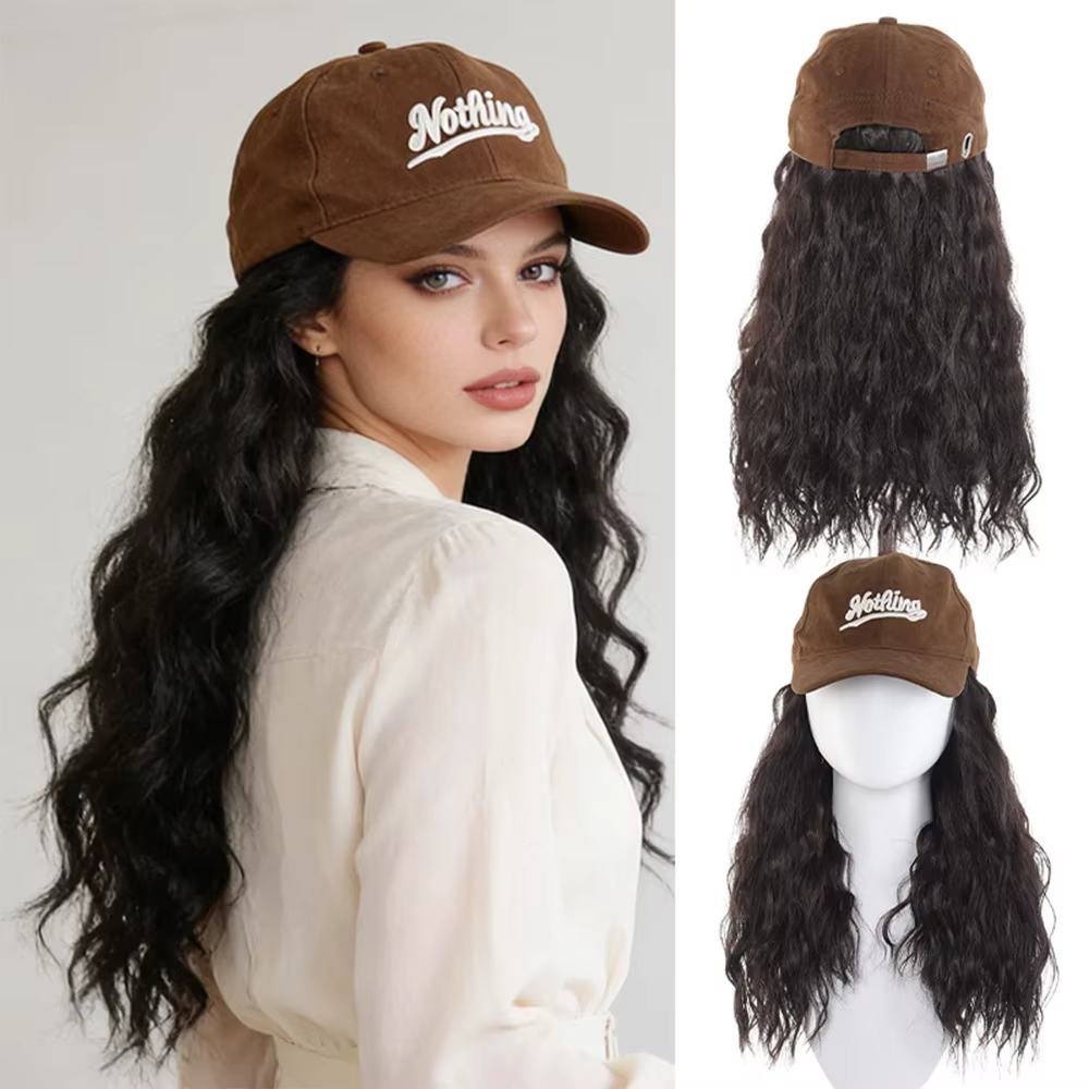 Casquette perruque synthétique avec extensions ondulées naturelles intégrées pour femme, perruque ca