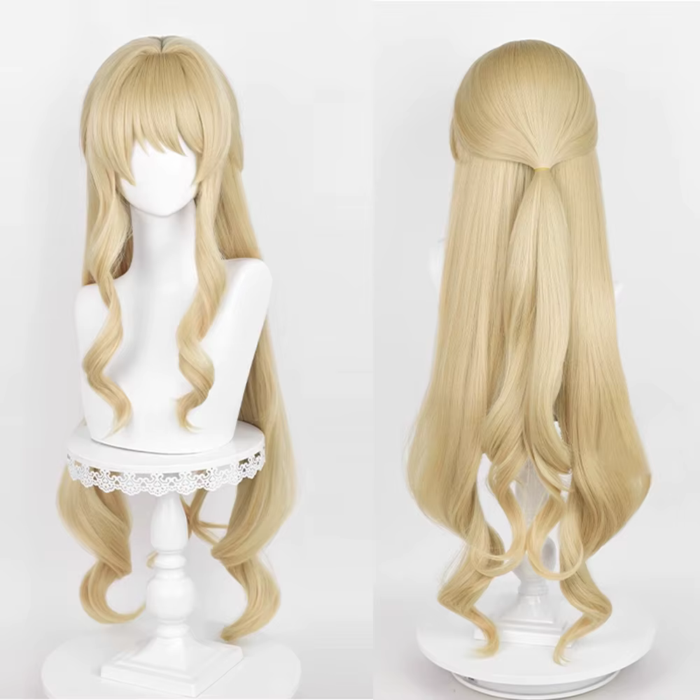 Genshin Impact Navia perruque synthétique longue ondulée Blonde moelleux jeu Cosplay femmes cheveux