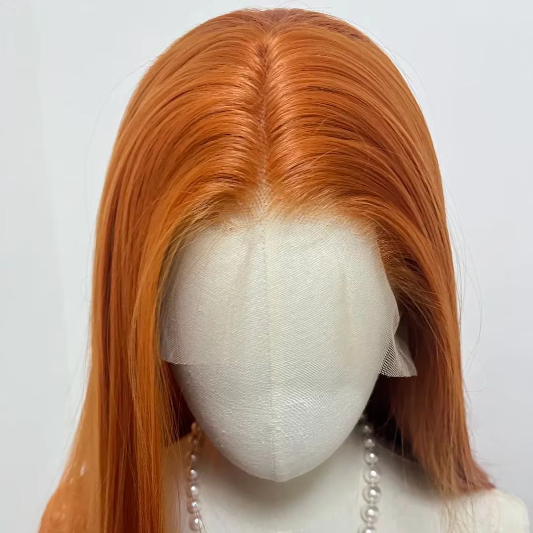 Perruque Lace Front Wig synthétique Orange gingembre, 26 pouces, longue et lisse, 13x4, aspect natur