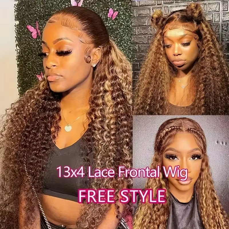 Perruque brésilienne en cheveux humains 13x4 Lace Frontal, densité 250%, couleur 4/27, Deep Wave, pr