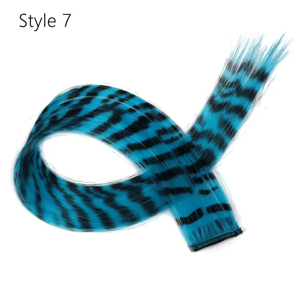 Extensions capillaires synthétiques lisses à clips imprimés à rayures, postiches colorées de 18 pouc