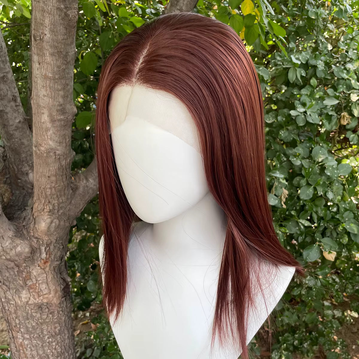 Perruque Lace Front Wig synthétique sans colle, longueur d'épaule rouge marron 13x4, perruque avec r