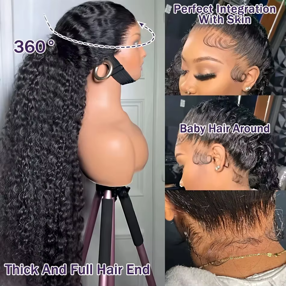 Perruque 360 Full Lace en Cheveux Humains Pré-Pluckée HD Densité 250, Perruques Frontales 360 Lace B