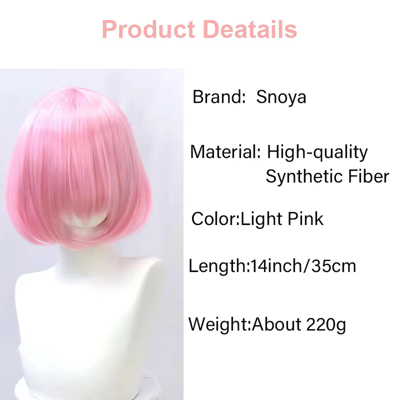Snoya 35 cm synthétique court bob cheveux raides avec frange variable Lolita rose vert blond rouge c