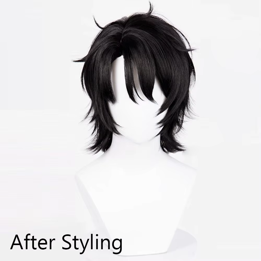 Perruque synthétique courte et lisse noire moelleuse pour hommes, perruque de Cosplay de jeu animé r
