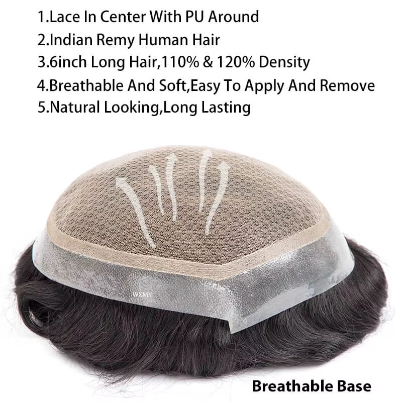 Perruque de toupet pour homme, dentelle double couche, base en PU, prothèse capillaire masculine, sy