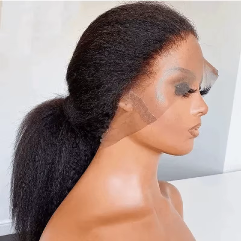 Perruque Full Lace Wig Yaki naturelle brésilienne, cheveux crépus lisses, 13x6, HD, 360