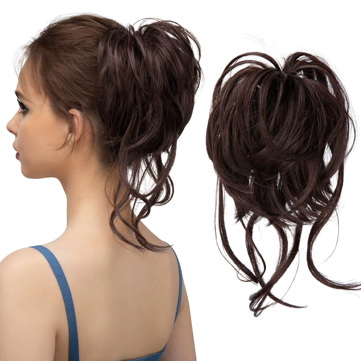Postiches chignon synthétique pour femmes, postiches élastiques, chouchous bouclés, faux cheveux nat