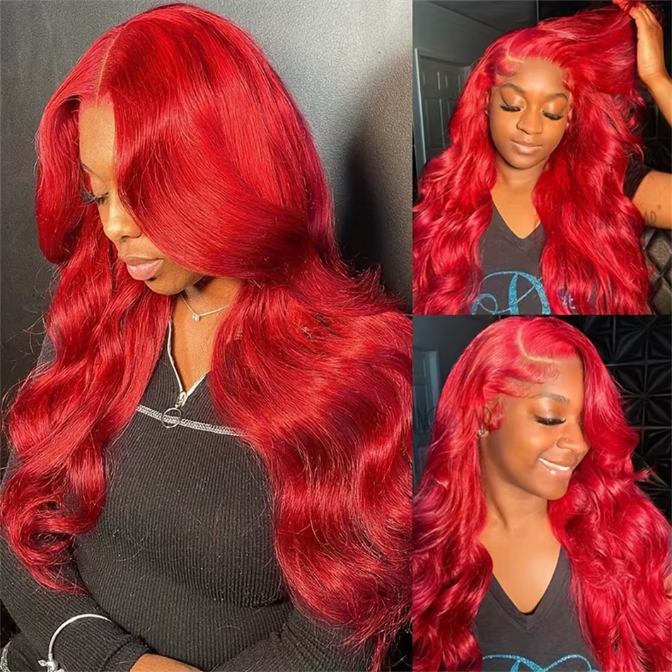 Perruque Brésilienne de Cheveux Naturels Ondulés, Rouge Chaud, 13x6 HD, 4x4, 5x5, pour Femme
