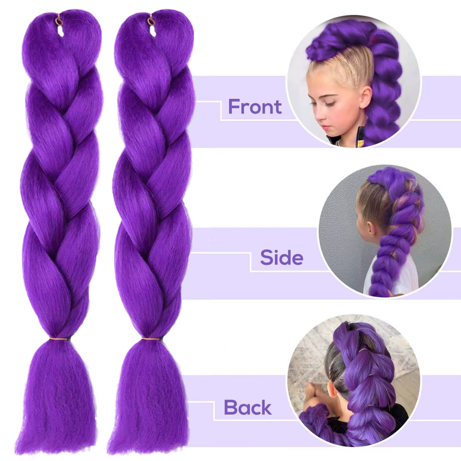 Extensions de cheveux synthétiques tressés violets longs de 24 pouces pour tresses Ru mi cheveux tre