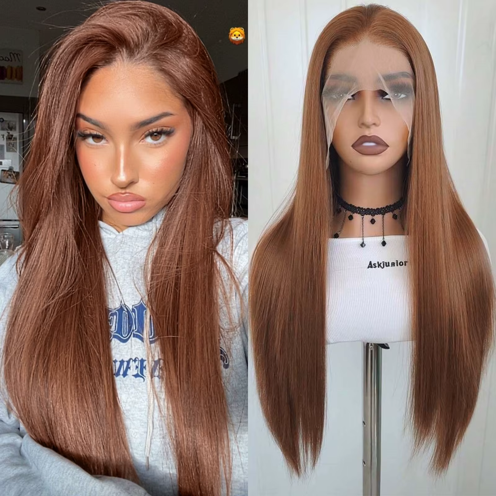 Perruque Synthétique Longue et Soyeuse de Couleur Brun Clair, Postiche Lace Front de Couleur Brune, 