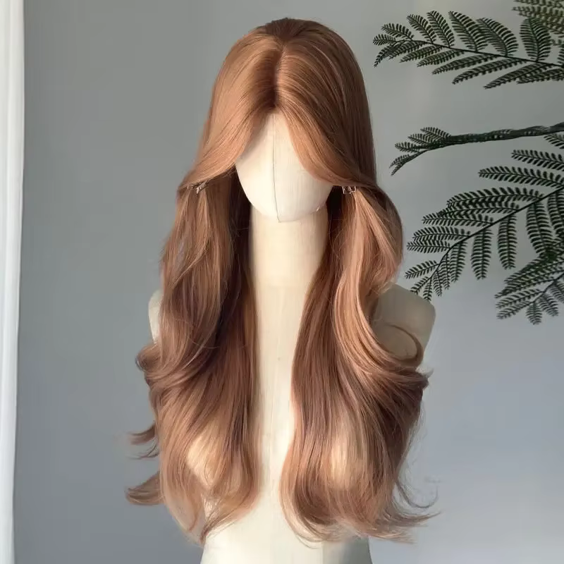 Perruque Lace Front Wig synthétique Blonde Champagne, corps Long, perruques brunes ondulées pour usa