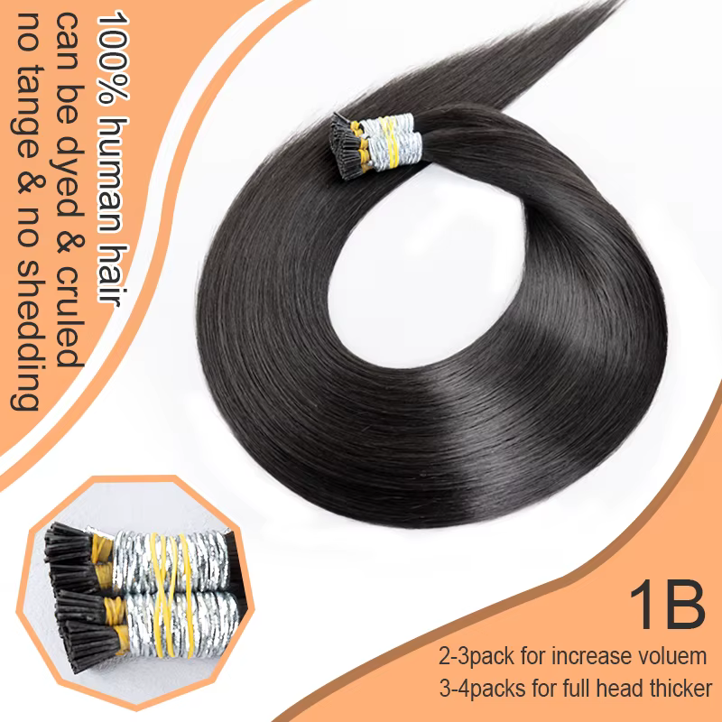 Extensions de cheveux I-Tip en kératine vierge naturelle, 100% cheveux humains Remy russes, lisses,
