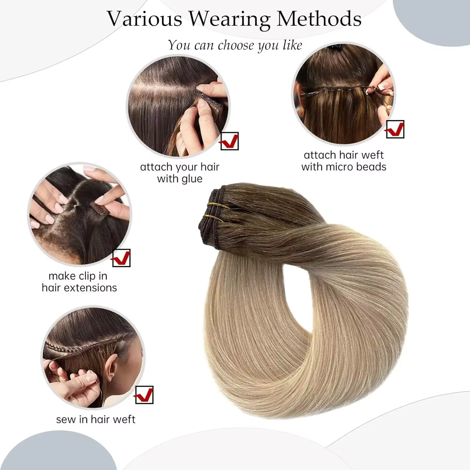 Extensions de cheveux vietnamiens Genius Weft 100G/PIECE, 16-28 pouces, blond ombré, lisses, en chev