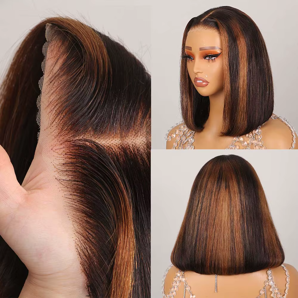 Perruque Bob Courte en Cheveux Humains 6x5 Sans Colle Prête à Porter, Perruque Frontale en Dentelle 