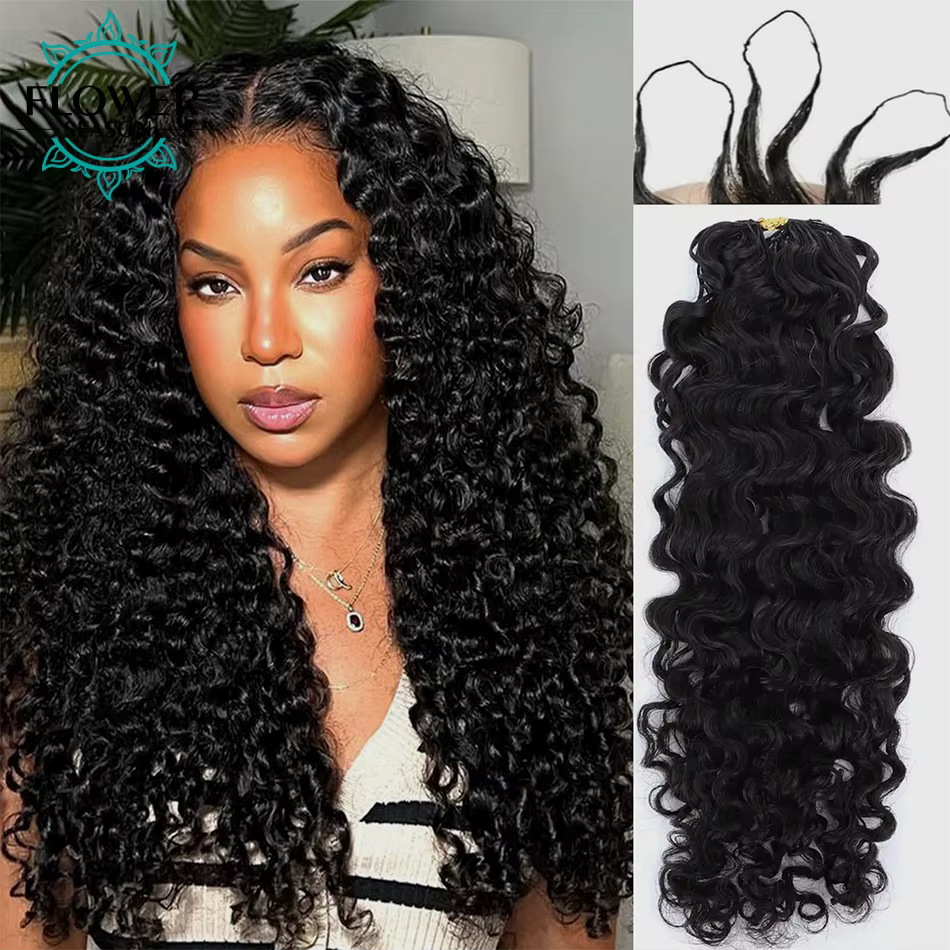 Extensions de cheveux humains au Crochet bouclé birman, sans nœuds, pré-séparés, plumes, réutilisabl