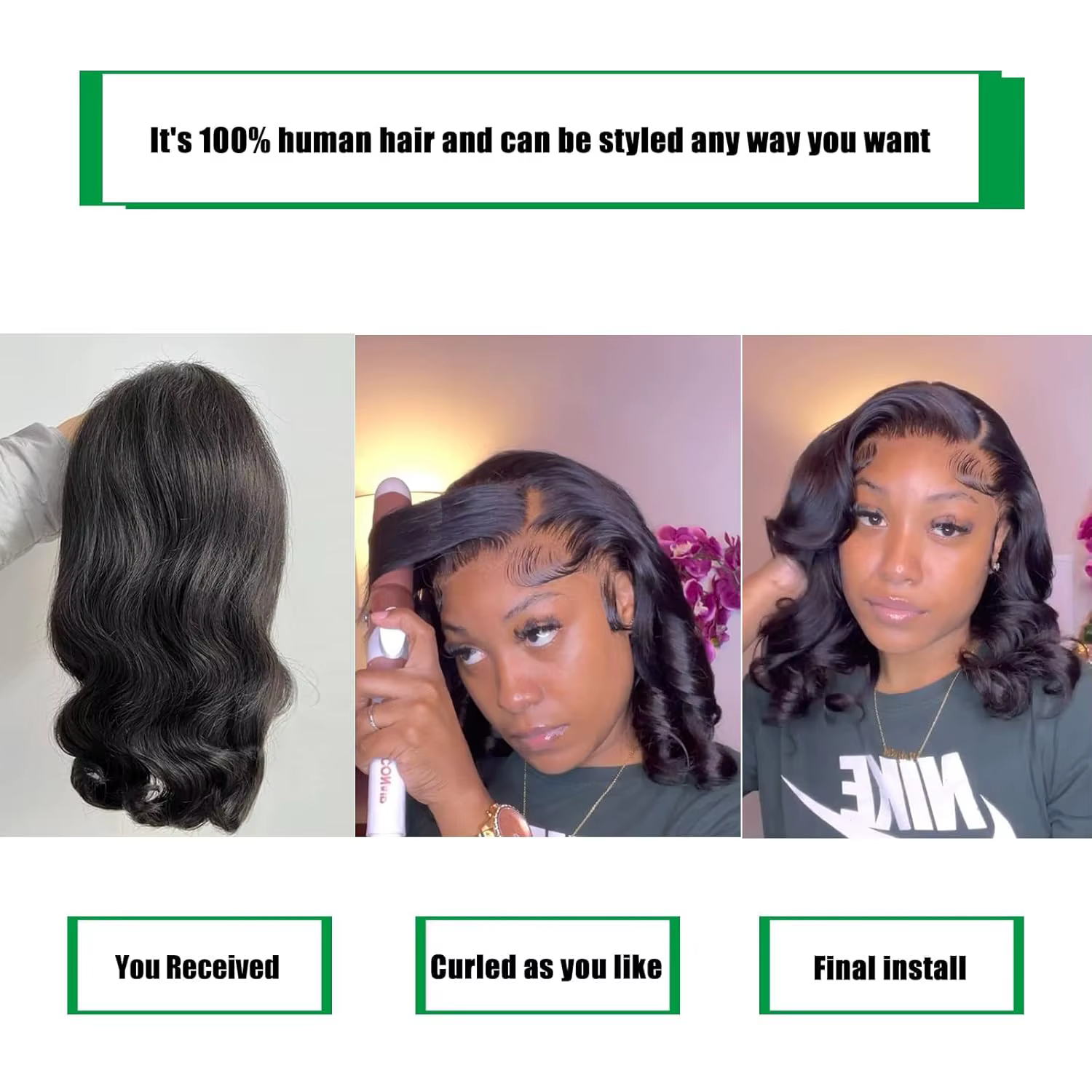 Perruque Courte Bob Ondulée 250% Body Wave HD Lace Frontal en Cheveux Humains, Sans Colle, Perruques