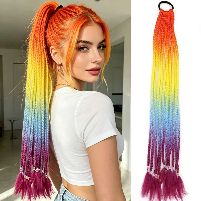 Extensions de cheveux tressées arc-en-ciel ombrées pour femmes, 12 mèches de tresses synthétiques co