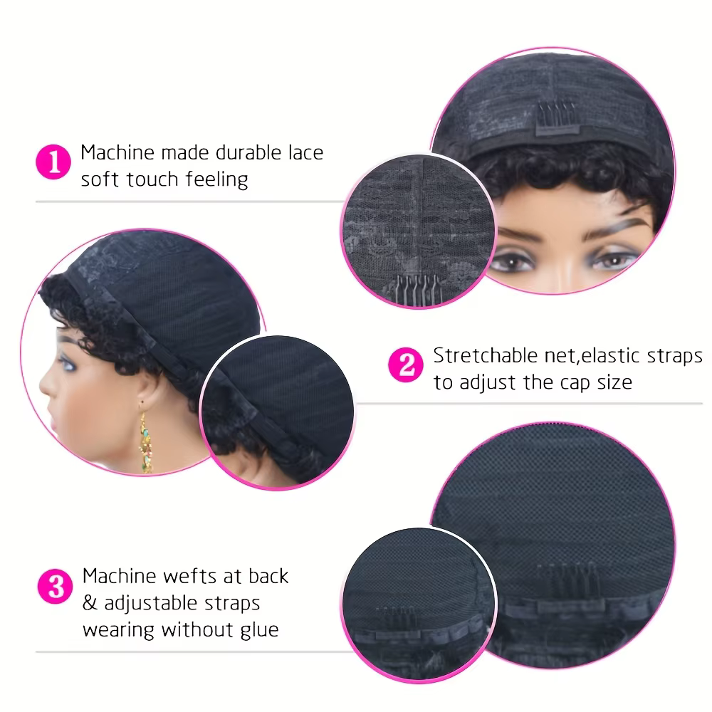 99J court couches Pixie bouclés perruques cheveux humains rouge foncé Chic Pixie coupe perruque de c