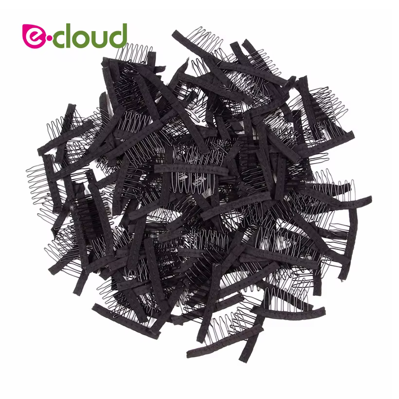 Peigne de perruque noir 50 pièces/sac, Clips de perruque bon marché, Extensions de cheveux, Clips de