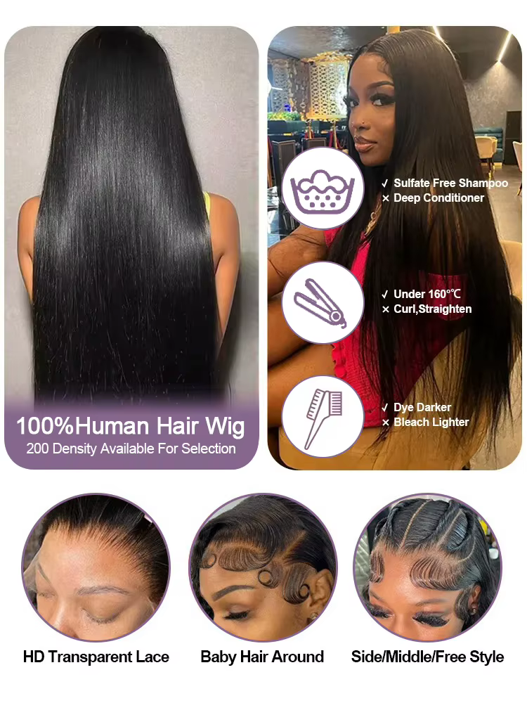 Perruques en cheveux humains vietnamiens pour femmes, densité 300, prêtes à porter, sans colle, liss