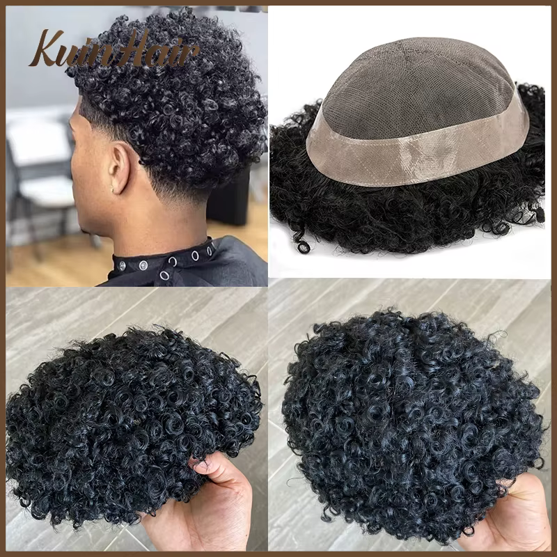 Toupet Afro Curl avec Nministériels ds pour Homme, Systèmes de Cheveux Humains Remy, Prothèse Capill