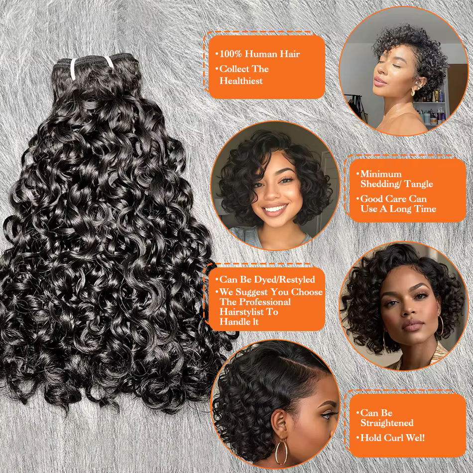 Pixie Curl cheveux paquets avec fermeture cheveux bouclés profonds cheveux bruts brésiliens tissage