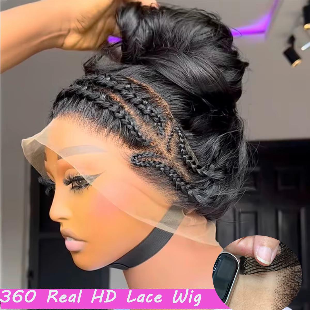 360 réel HD dentelle frontale droite sans colle perruque 13x6 HD pleine dentelle 400 densité 36 pouc