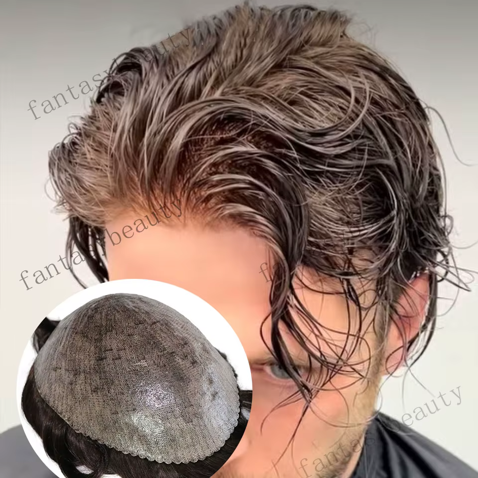Perruque toupet pour hommes, naissance des cheveux naturelle, 30mm, ondulée/droite naturelle, Durabl