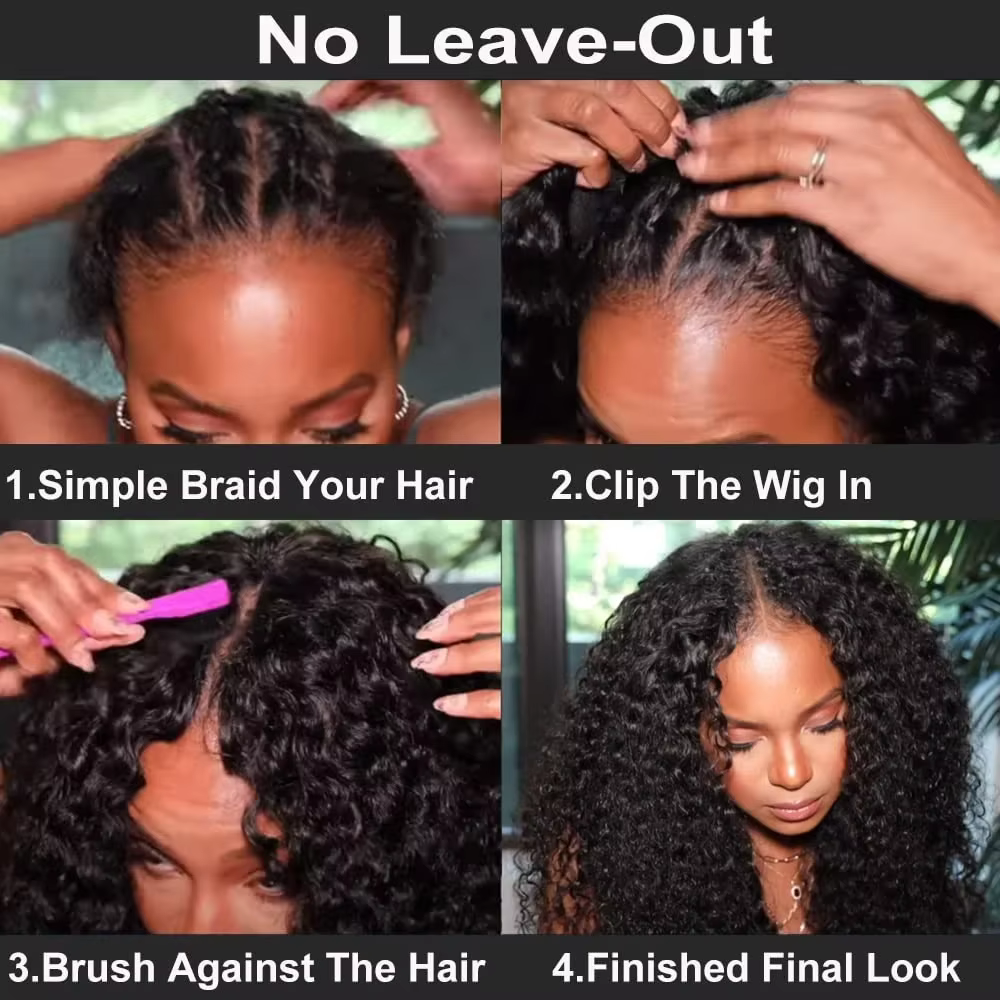 Perruque en V en cheveux humains bouclés crépus, sans colle, pour femmes, sans besoin de laisser de