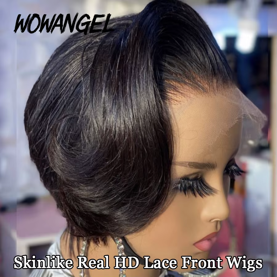 Perruque Bob Lace Front Wig naturelle brésilienne, cheveux lisses, coupe courte Pixie, 13x4, pre-plu